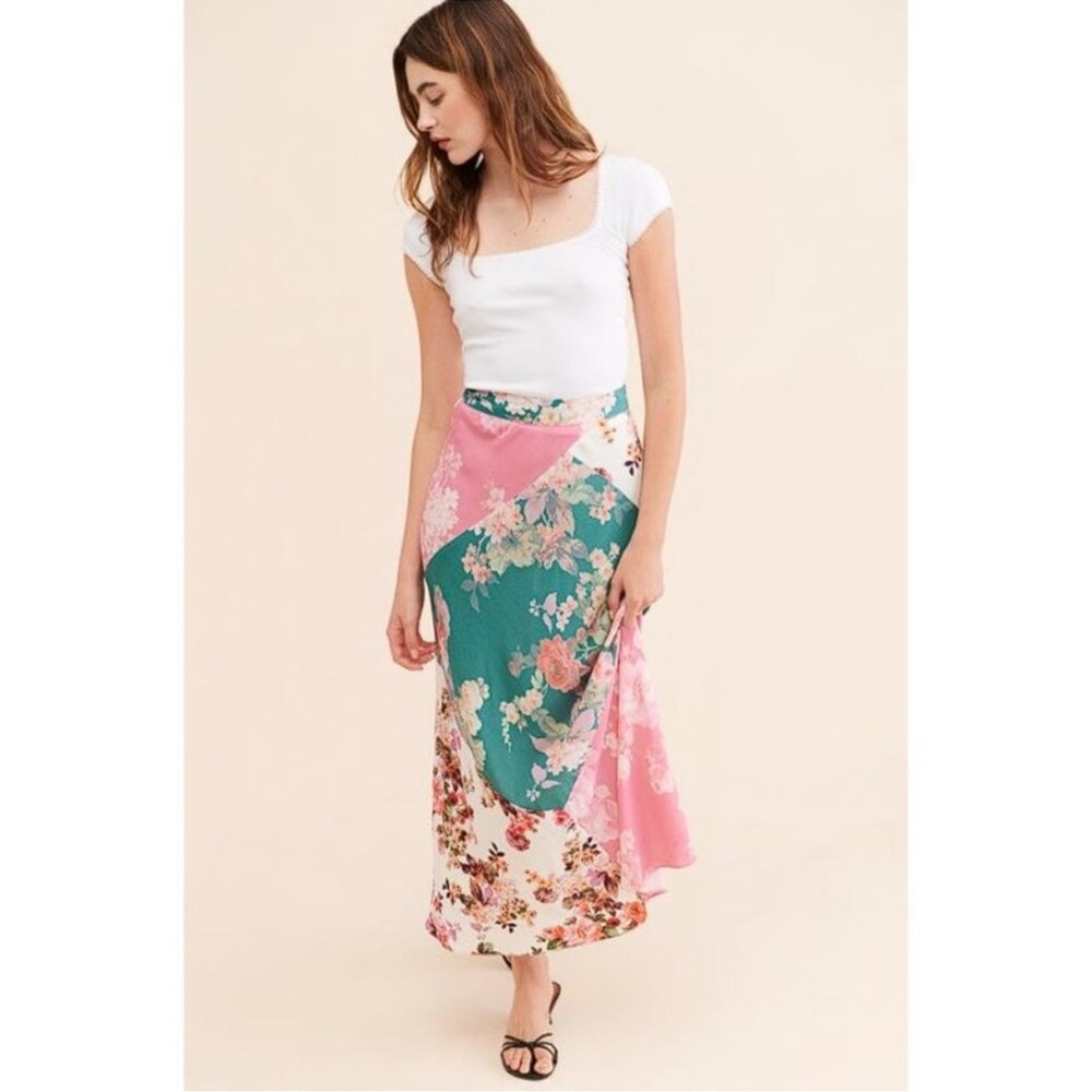 Anthropologie KACHEL Women's Spliced Print Maxi Skirt Size 12 In Blue Multi